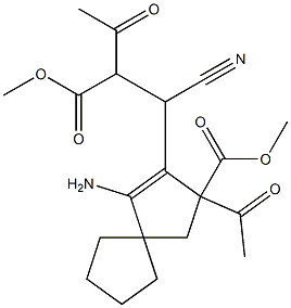 3-Acetyl-1-amino-2-[1-cyano-2-(methoxycarbonyl)-3-oxobutyl]spiro[4.4]non-1-ene-3-carboxylic acid methyl ester Structure