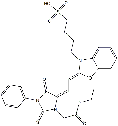 4-Oxo-3-phenyl-5-[2-[3-[4-(hydroxysulfonyl)butyl]benzoxazol-2(3H)-ylidene]ethylidene]-2-thioxo-1-imidazolidineacetic acid ethyl ester,,结构式