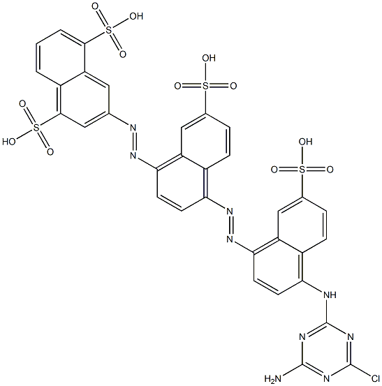 3-[[4-[[4-[(4-アミノ-6-クロロ-1,3,5-トリアジン-2-イル)アミノ]-7-スルホ-1-ナフタレニル]アゾ]-7-スルホ-1-ナフタレニル]アゾ]-1,5-ナフタレンジスルホン酸 化学構造式