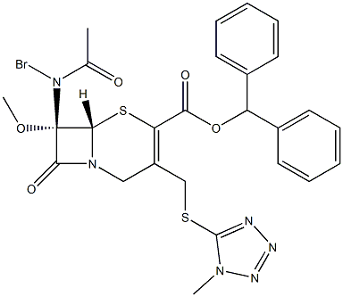 (7S)-7-(Bromoacetylamino)-7-methoxy-3-[[(1-methyl-1H-tetrazole-5-yl)thio]methyl]cepham-3-ene-4-carboxylic acid diphenylmethyl ester 结构式