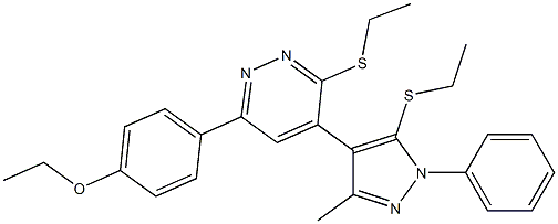 6-(4-Ethoxyphenyl)-4-[1-phenyl-3-methyl-5-[ethylthio]-1H-pyrazol-4-yl]-3-[ethylthio]pyridazine Struktur