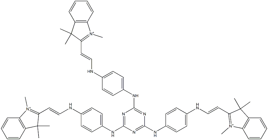 2,4,6-トリス[4-[2-[(1,3,3-トリメチル-3H-インドール-1-イウム)-2-イル]ビニルアミノ]アニリノ]-1,3,5-トリアジン 化学構造式