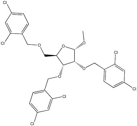 Methyl 2,3,5-Tri-O-(2,4-dichloro-benzyl)- alpha-D-ribofuranoside,,结构式