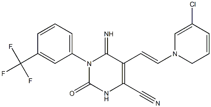 5-(1-Aza-2-(3-chlorophenyl)vinyl)-4-imino-2-oxo-3-(3-(trifluoromethyl)phenyl)-1H-1,3-diazine-6-carbonitrile Struktur