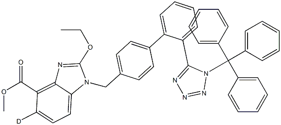 2-Ethoxy-1-[[2'-[1-(trityl)-1H-tetrazol-5-yl][1,1'-biphenyl]-4-yl]methyl]-1H-benzimidazole-4-carboxylic Acid Methyl Ester-d5 (Candesartan Impurity),,结构式