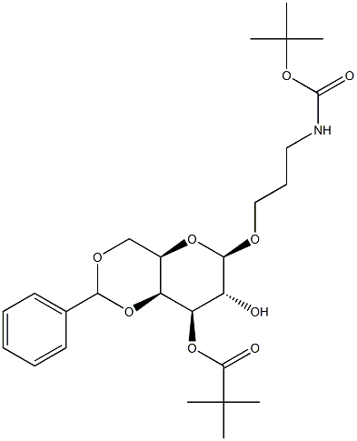 (3-N-Boc-aminopropyl) 4,6-O-benzylidene-3-O-pivaloyl-b-D-galactopyranoside 化学構造式