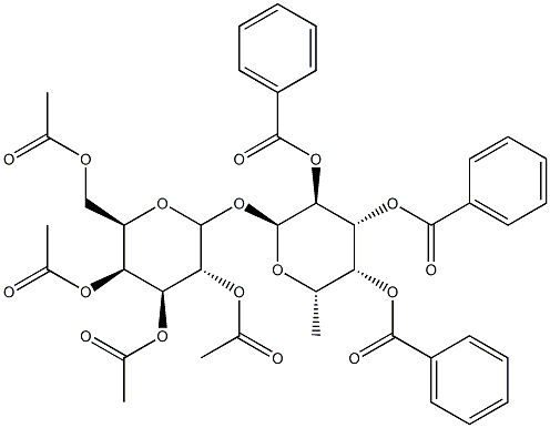 2,3,4,6-Tetra-O-acetyl-1-O-(2,3,4-tri-O-benzoyl-a-L-fucopyranosyl)-D-galactopyranoside 化学構造式