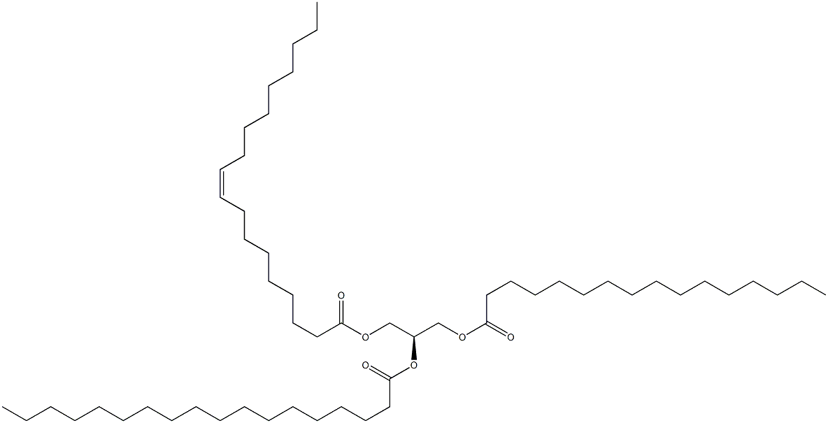 1-hexadecanoyl-2-octadecanoyl-3-(9Z-octadecenoyl)-sn-glycerol,,结构式