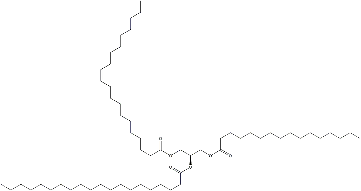 1-hexadecanoyl-2-eicosanoyl-3-(11Z-eicosenoyl)-sn-glycerol 结构式