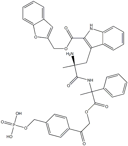 2-benzofuranylmethoxycarboyl-alpha-methyl-1'-((4-(phosphoryloxymethyl)benzoyl)methoxycarbonyl)tryptophan-N-(1-phenylethyl)amide Struktur