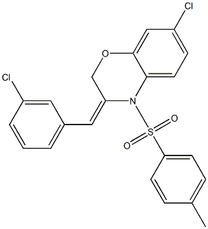 7-Chloro-3-((3-chlorophenyl)-methylidene)-4-p-tosyl-3,4-dihydro-2H-1,4-benzoxazine 化学構造式