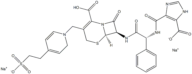 sodium (6R,7R)-7-[[(2R)-2-[(5-carboxy1H-imidazole-4-carbonyl)amino]-2-phenyl-acetyl]amino]-8-oxo-3-[[4-(2-sulfonatoethyl)pyridin-1-yl]methyl]-5-thia-1-azabicyclo[4.2.0]oct-2-ene-2-carboxylate,,结构式