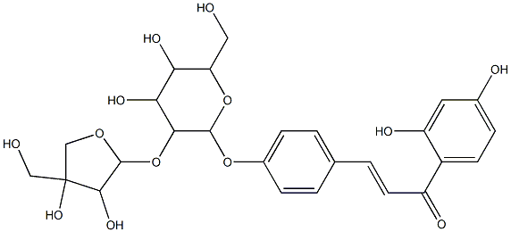 (E)-3-[4-[3-[3,4-dihydroxy-4-(hydroxymethyl)oxolan-2-yl]oxy-4,5-dihydroxy-6-(hydroxymethyl)oxan-2-yl]oxyphenyl]-1-(2,4-dihydroxyphenyl)prop-2-en-1-one Structure