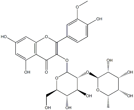 3-[(2S,3R,4S,5S,6R)-4,5-dihydroxy-6-(hydroxymethyl)-3-[(2S,3R,4R,5S,6S)-3,4,5-trihydroxy-6-methyl-oxan-2-yl]oxy-oxan-2-yl]oxy-5,7-dihydroxy-2-(4-hydroxy-3-methoxy-phenyl)chromen-4-one,,结构式