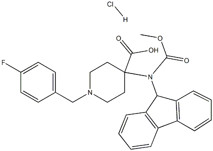 4-(9h-fluoren-9-ylmethoxycarbonylamino)-1-(4-fluoro-benzyl)-piperidine-4-carboxylic acid hydrochloride Struktur