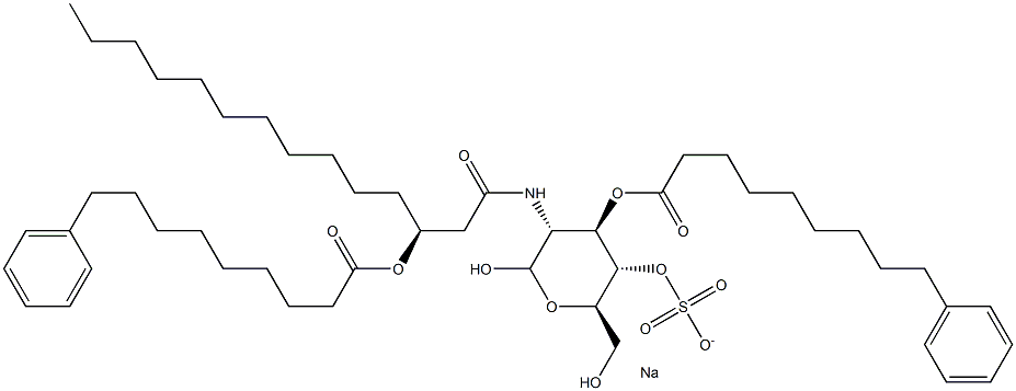 sodium (3R,4R,5S,6R)-2-hydroxy-6-(hydroxymethyl)-4-(9-phenylnonanoyloxy)-3-[[(3S)-3-(9-phenylnonanoyloxy)tetradecanoyl]amino]-5-sulfonatooxy-oxane Struktur