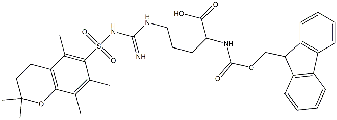 2-{[(9H-fluoren-9-ylmethoxy)carbonyl]amino}-5-[(imino{[(2,2,5,7,8-pentamethyl-3,4-dihydro-2H-chromen-6-yl)sulfonyl]amino}methyl)amino]pentanoic acid Structure