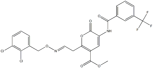 methyl 6-(2-{[(2,3-dichlorobenzyl)oxy]imino}ethyl)-2-oxo-3-{[3-(trifluoromethyl)benzoyl]amino}-2H-pyran-5-carboxylate Struktur