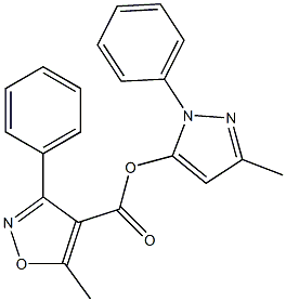 3-methyl-1-phenyl-1H-pyrazol-5-yl 5-methyl-3-phenylisoxazole-4-carboxylate,,结构式