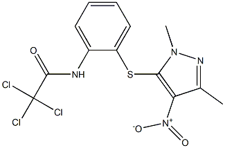 N1-{2-[(1,3-dimethyl-4-nitro-1H-pyrazol-5-yl)thio]phenyl}-2,2,2-trichloroacetamide,,结构式