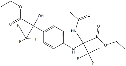 ethyl 2-(acetylamino)-2-{4-[1-(ethoxycarbonyl)-2,2,2-trifluoro-1-hydroxyethyl]anilino}-3,3,3-trifluoropropanoate 化学構造式