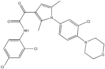 2-[1-(3-chloro-4-morpholinophenyl)-2,5-dimethyl-1H-pyrrol-3-yl]-N-(2,4-dichlorophenyl)-2-oxoacetamide,,结构式
