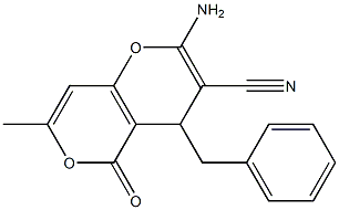 2-amino-4-benzyl-7-methyl-5-oxo-4H,5H-pyrano[4,3-b]pyran-3-carbonitrile 结构式