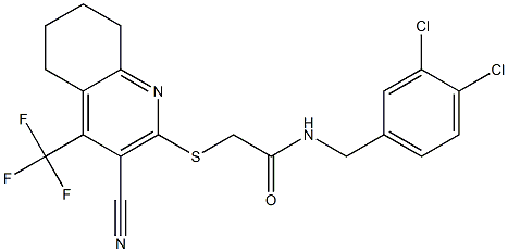 2-{[3-cyano-4-(trifluoromethyl)-5,6,7,8-tetrahydro-2-quinolinyl]sulfanyl}-N-(3,4-dichlorobenzyl)acetamide Structure