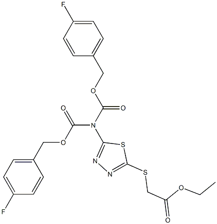 ethyl 2-{[5-(bis{[(4-fluorobenzyl)oxy]carbonyl}amino)-1,3,4-thiadiazol-2-yl]sulfanyl}acetate,,结构式