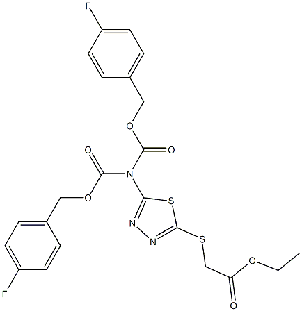 ethyl 2-{[5-(bis{[(4-fluorobenzyl)oxy]carbonyl}amino)-1,3,4-thiadiazol-2-yl]sulfanyl}acetate 结构式