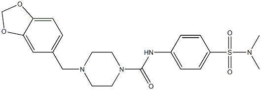 4-(1,3-benzodioxol-5-ylmethyl)-N-{4-[(dimethylamino)sulfonyl]phenyl}tetrahydro-1(2H)-pyrazinecarboxamide,,结构式