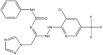 N-[1-{2-[3-chloro-5-(trifluoromethyl)-2-pyridinyl]hydrazino}-2-(1H-1,2,4-triazol-1-yl)ethylidene]-N'-phenylurea Struktur