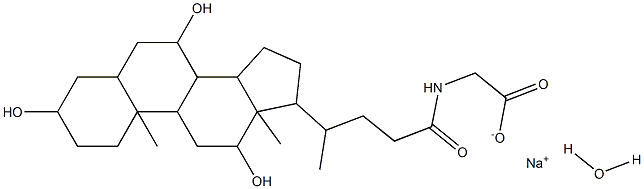 sodium 2-{[4-(3,7,12-trihydroxy-10,13-dimethylperhydrocyclopenta[a]phenanthren-17-yl)pentanoyl]amino}acetate hydrate 化学構造式