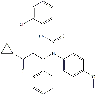 N'-(2-chlorophenyl)-N-(3-cyclopropyl-3-oxo-1-phenylpropyl)-N-(4-methoxyphenyl)urea Struktur