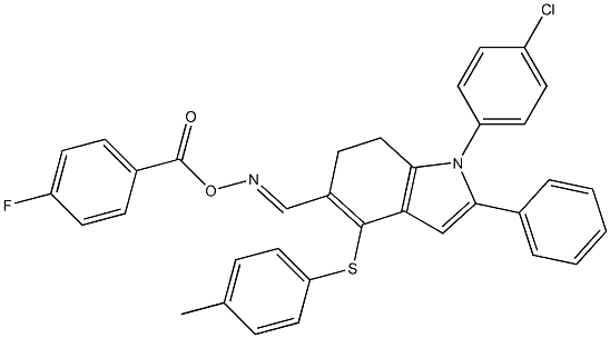 1-(4-chlorophenyl)-5-({[(4-fluorobenzoyl)oxy]imino}methyl)-4-[(4-methylphenyl)sulfanyl]-2-phenyl-6,7-dihydro-1H-indole,,结构式