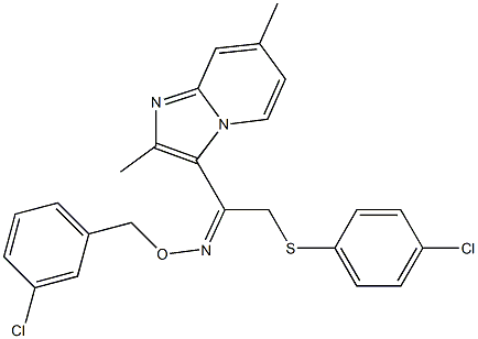 2-[(4-chlorophenyl)sulfanyl]-1-(2,7-dimethylimidazo[1,2-a]pyridin-3-yl)-1-ethanone O-(3-chlorobenzyl)oxime,,结构式