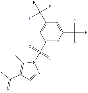 1-(1-{[3,5-di(trifluoromethyl)phenyl]sulfonyl}-5-methyl-1H-pyrazol-4-yl)eth an-1-one Struktur