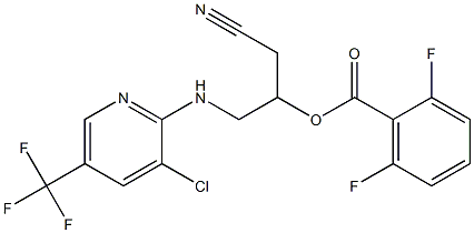 2-{[3-chloro-5-(trifluoromethyl)-2-pyridinyl]amino}-1-(cyanomethyl)ethyl 2,6-difluorobenzenecarboxylate Struktur