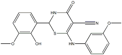 2-(2-hydroxy-3-methoxyphenyl)-6-(3-methoxyanilino)-4-oxo-3,4-dihydro-2H-1,3-thiazine-5-carbonitrile Structure