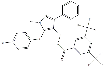 {5-[(4-chlorophenyl)sulfanyl]-1-methyl-3-phenyl-1H-pyrazol-4-yl}methyl 3,5-bis(trifluoromethyl)benzenecarboxylate 结构式