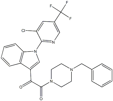 1-(4-benzylpiperazino)-2-{1-[3-chloro-5-(trifluoromethyl)-2-pyridinyl]-1H-indol-3-yl}-1,2-ethanedione Struktur