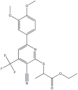 ethyl 2-{[3-cyano-6-(3,4-dimethoxyphenyl)-4-(trifluoromethyl)-2-pyridinyl]sulfanyl}propanoate Struktur
