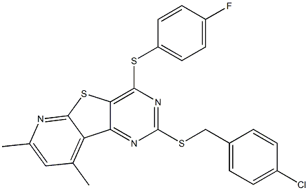 4-chlorobenzyl 4-[(4-fluorophenyl)sulfanyl]-7,9-dimethylpyrido[3',2':4,5]thieno[3,2-d]pyrimidin-2-yl sulfide,,结构式