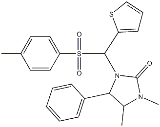 1,5-dimethyl-3-[[(4-methylphenyl)sulfonyl](2-thienyl)methyl]-4-phenyltetrahydro-2H-imidazol-2-one 化学構造式