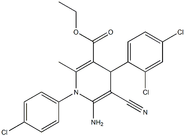 ethyl 6-amino-1-(4-chlorophenyl)-5-cyano-4-(2,4-dichlorophenyl)-2-methyl-1,4-dihydro-3-pyridinecarboxylate 结构式