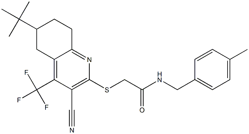 2-{[6-(tert-butyl)-3-cyano-4-(trifluoromethyl)-5,6,7,8-tetrahydro-2-quinolinyl]sulfanyl}-N-(4-methylbenzyl)acetamide Structure