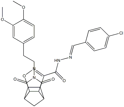 N'-[(4-chlorophenyl)methylene]-10-(3,4-dimethoxyphenethyl)-9,11-dioxo-3-oxa-4,10-diazatetracyclo[5.5.1.0~2,6~.0~8,12~]tridec-4-ene-5-carbohydrazide 化学構造式