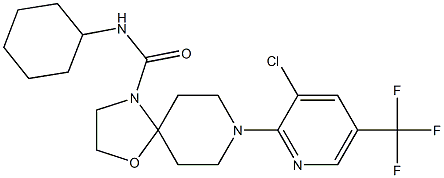 8-[3-chloro-5-(trifluoromethyl)-2-pyridinyl]-N-cyclohexyl-1-oxa-4,8-diazaspiro[4.5]decane-4-carboxamide 化学構造式