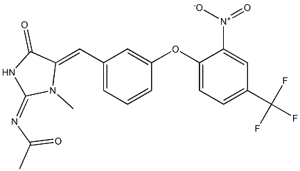 N-[1-methyl-5-((Z)-{3-[2-nitro-4-(trifluoromethyl)phenoxy]phenyl}methylidene)-4-oxodihydro-1H-imidazol-2-yliden]acetamide|