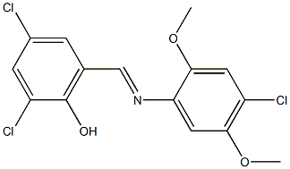2,4-dichloro-6-{[(4-chloro-2,5-dimethoxyphenyl)imino]methyl}phenol Struktur